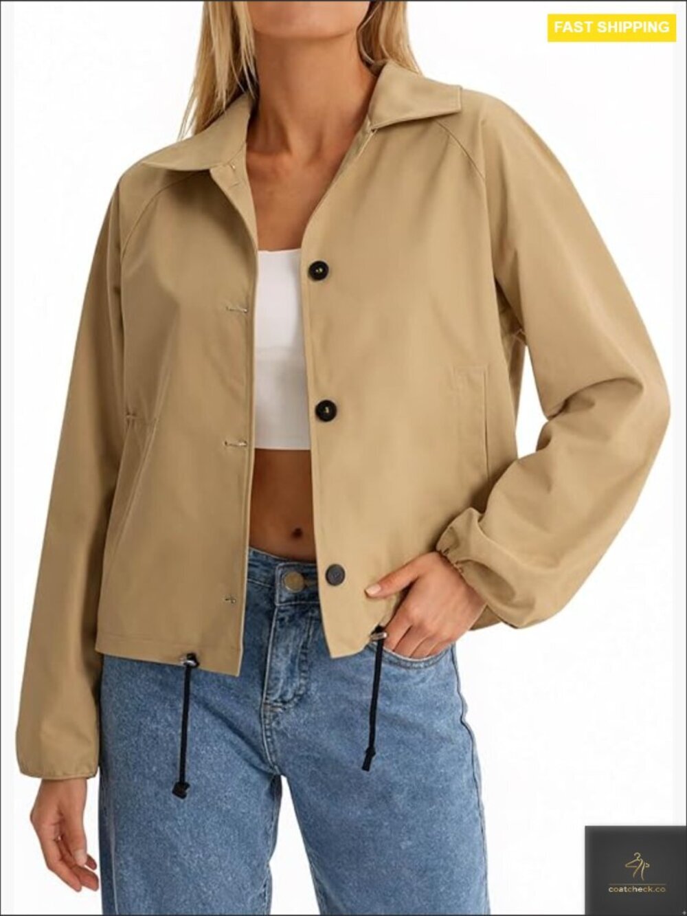 Cropped Bomber Jacket Lightweight Casual Chic Adjustable Waist Trench Coat